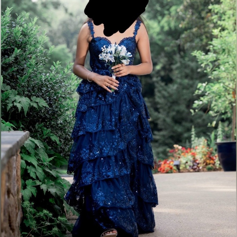 Camille La Vie Navy Sequin Prom Dress